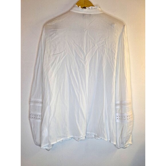 YEST Women's White Gauzy Cotton Button Up Shirt Women's Sz 10 Crochet Bohemian - Picture 2 of 12
